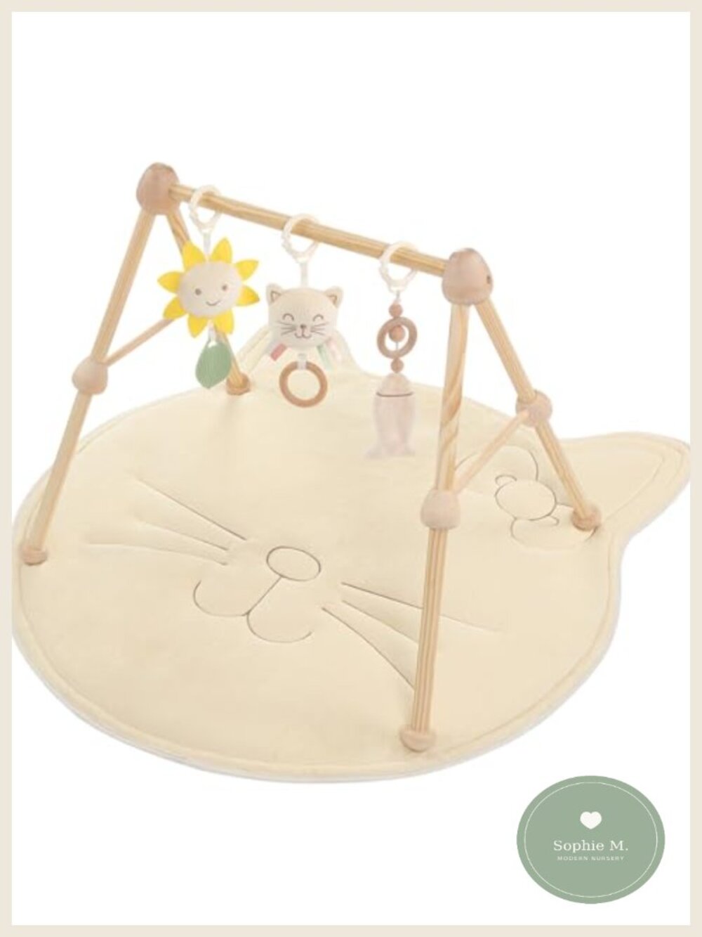 Wooden Baby Play Gym & Activity Mat Cotton Tummy Time with Detachable Toys